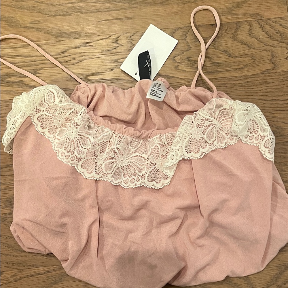Divided Pink Lace Trim Top